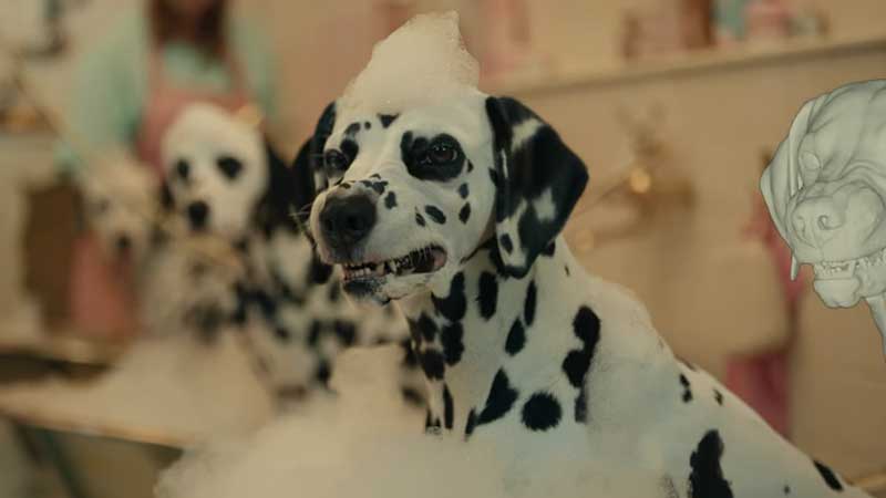 วิดีโอของ Cruella เผยให้เห็นสุนัขและชุดที่สร้างขึ้นด้วยเอฟเฟกต์ภาพ